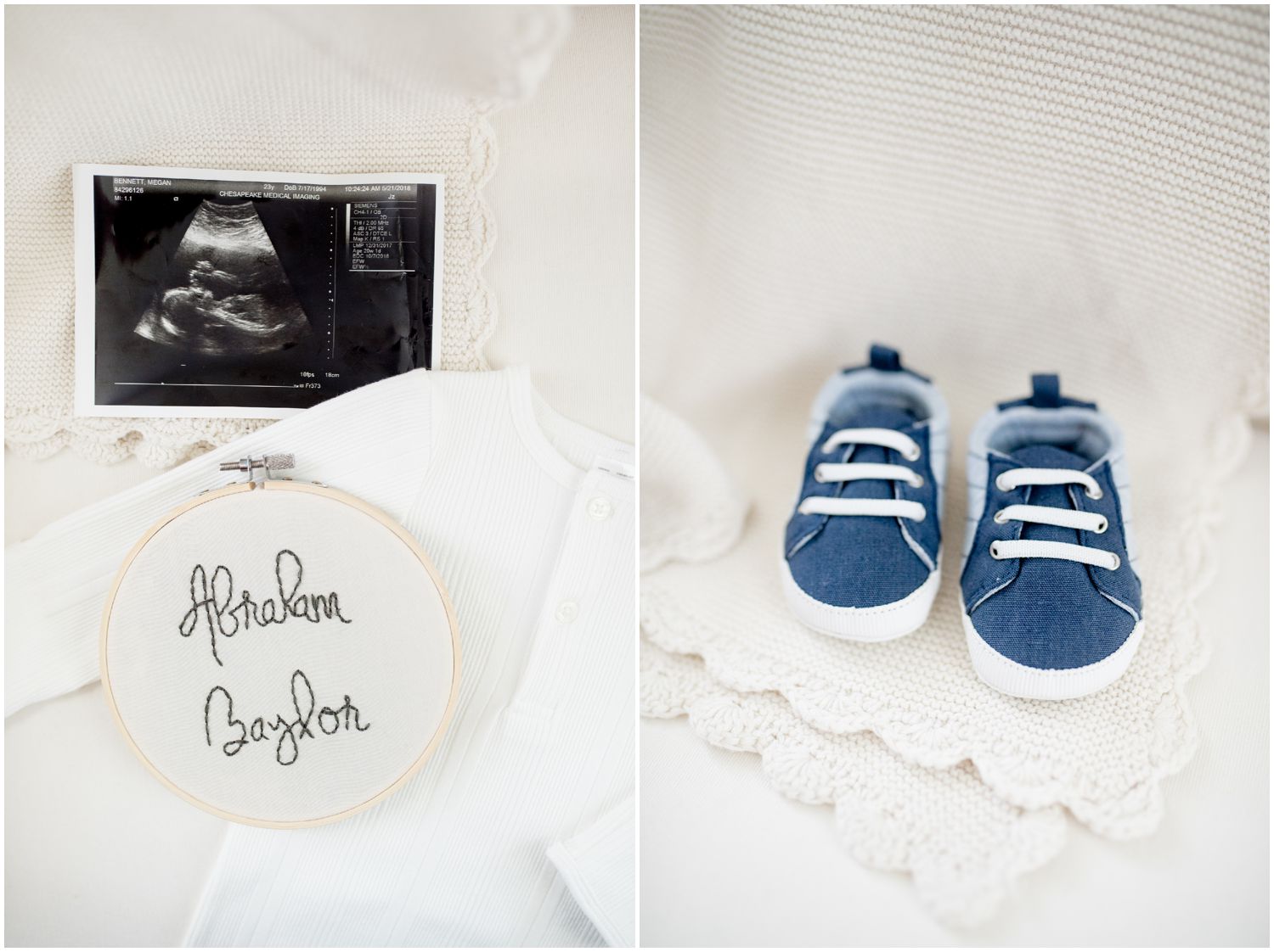Baby Boy Name Announcement featuring a Embroidery Hoop by Happy Homes Hoop Co by Maryland Photographer Megan Bennett Photography