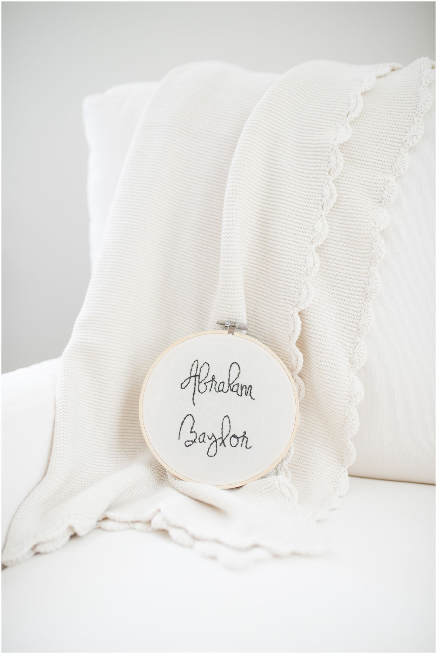 Baby Boy Name Announcement featuring a Embroidery Hoop by Happy Homes Hoop Co by Maryland Photographer Megan Bennett Photography