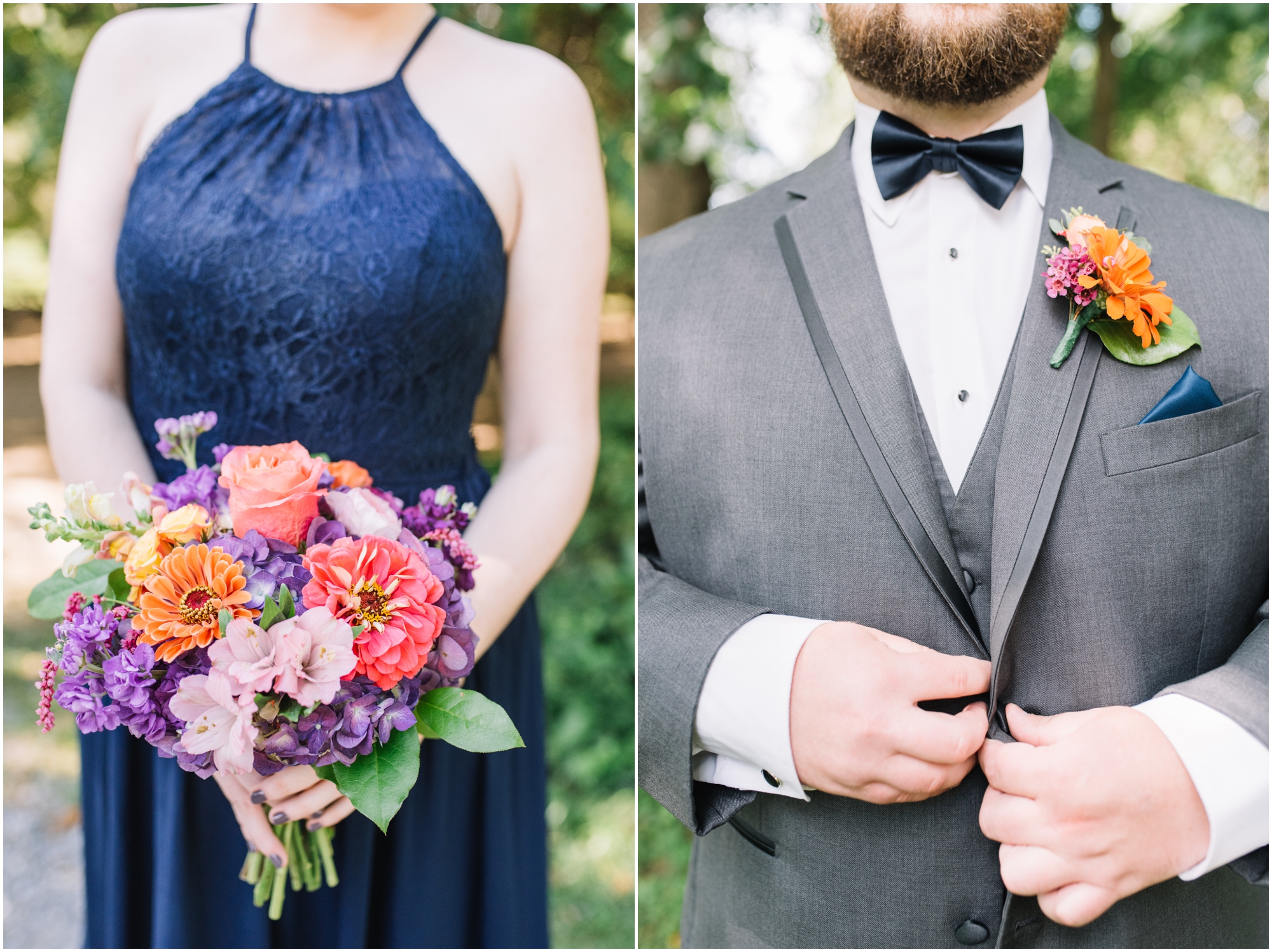 A Summer Wedding at Howard County Conservancy Wedding with Navy bridesmaid dresses and Bright Flowers by Maryland Photographer Megan Bennett Photography