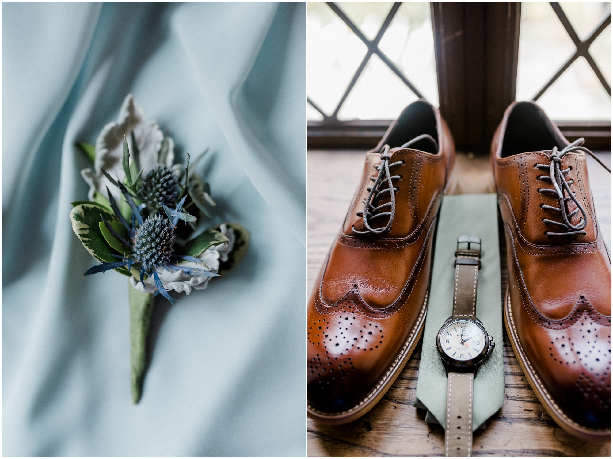 Guys Wedding Details Spring Wedding Blue Wedding Colors with Blue ties and blue boutonniere