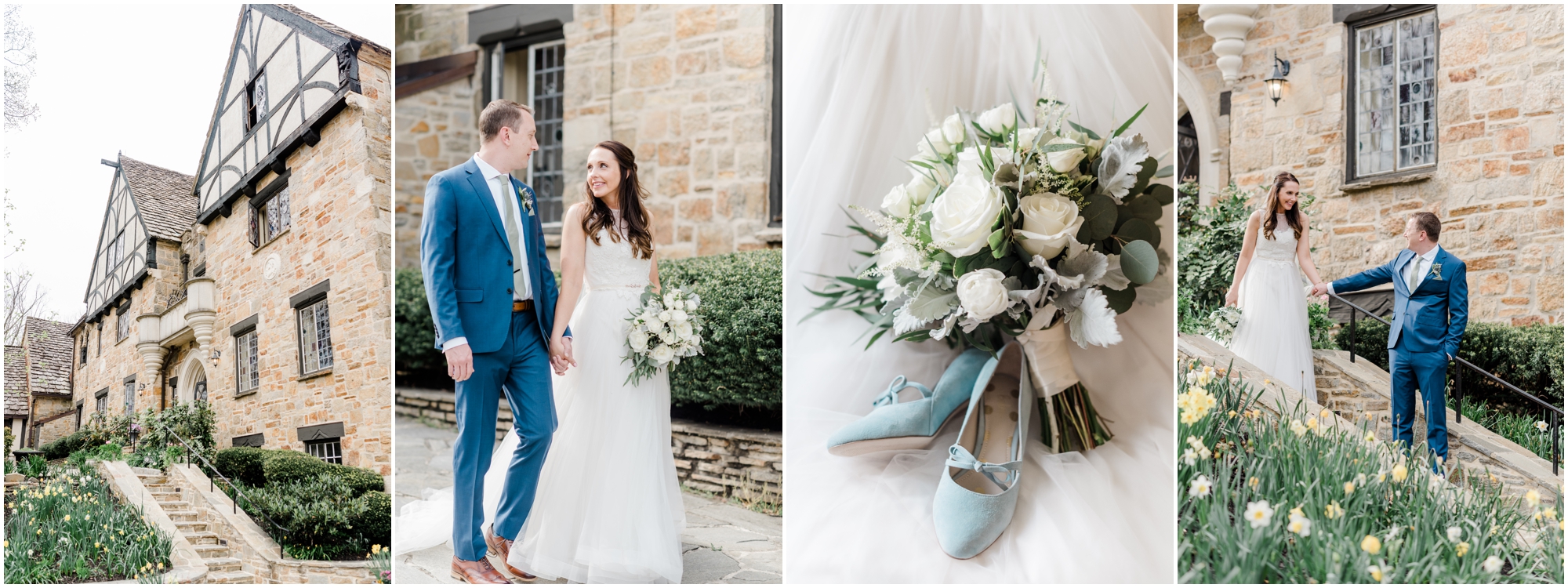 A Spring Wedding with blue wedding colors and white flowers at Cloisters Castle by Maryland Photographer Megan Bennett Photography