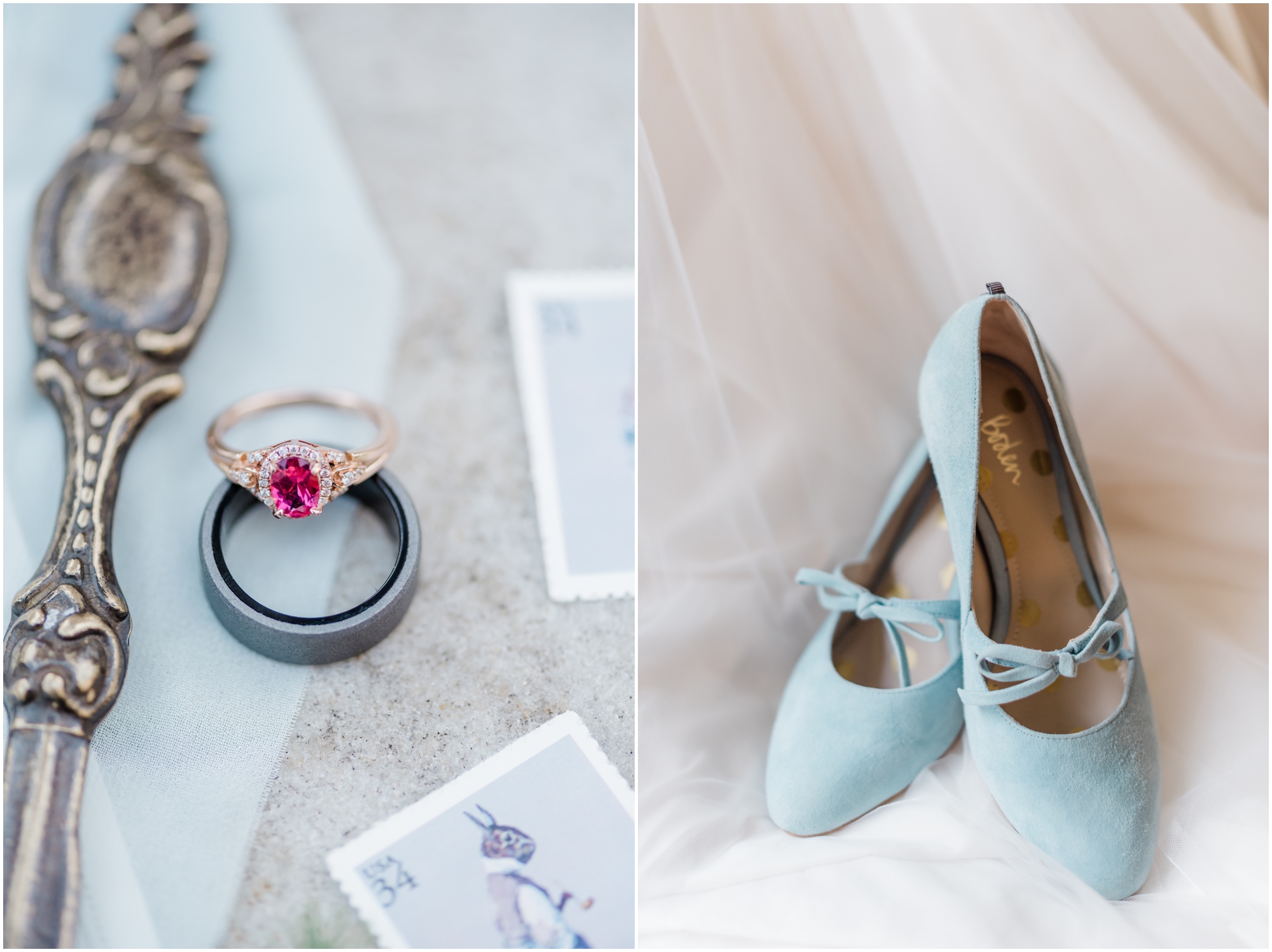 Vintage Blue Wedding Shoes and Blue Details Maryland Spring Wedding Cloisters Castle by Megan Bennett Photography