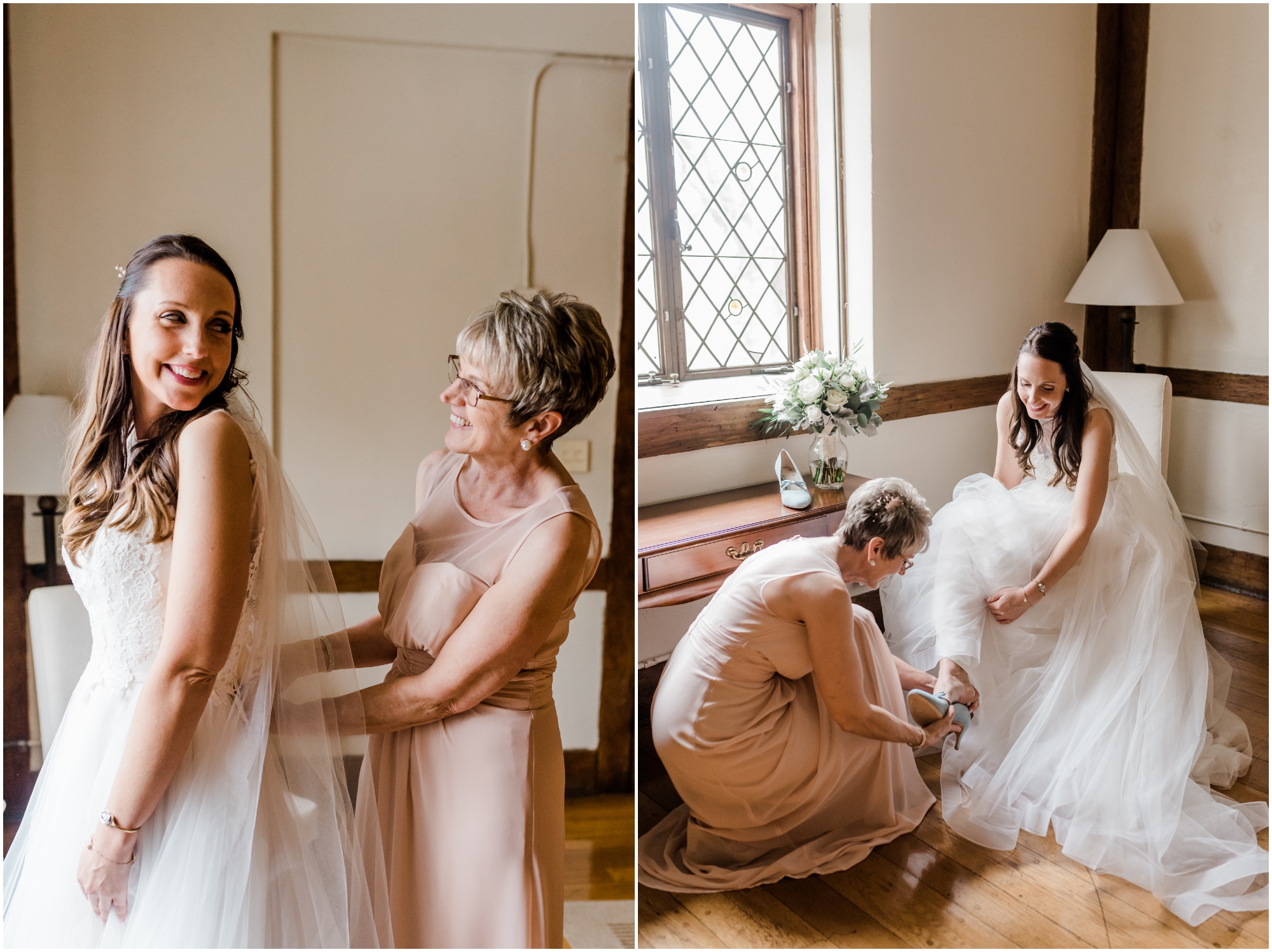 Mom and daughters getting ready on wedding day at Maryland Spring Wedding Cloisters Castle by Megan Bennett Photography
