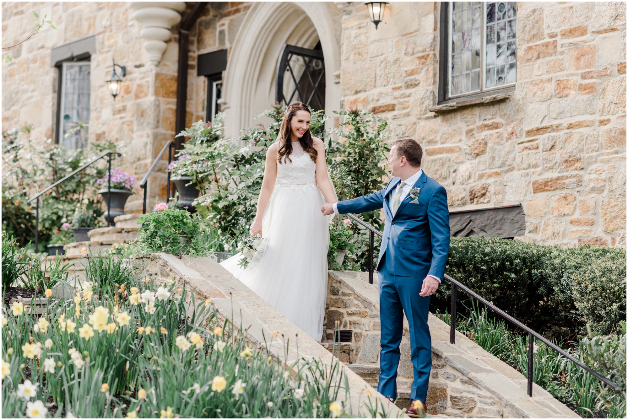 Romantic Bride and Groom Portraits Spring Maryland Wedding at Cloisters Castle by Maryland Wedding Photographer Megan Bennett Photography
