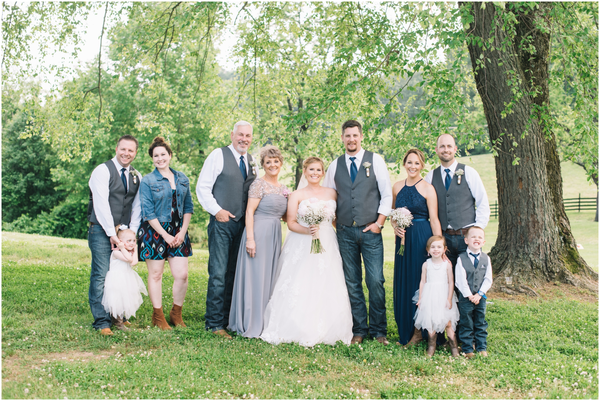 A Southern Maryland Barn Wedding I Megan Bennett Photography I A Blush Pink, Navy, Rustic Maryland Barn Wedding featuring a Farm Setting, Golden Light Portraits, and Large Bridal Party in Brandywine, Maryland #southernmarylandwedding #marylandwedding #marylandweddingphotographer