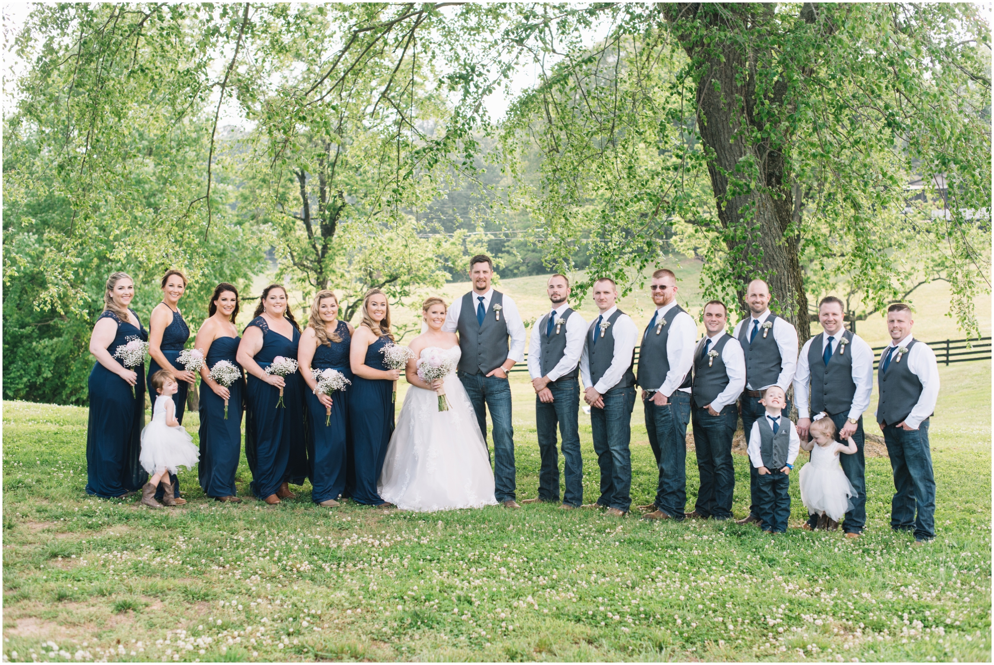 A Southern Maryland Barn Wedding I Megan Bennett Photography I A Blush Pink, Navy, Rustic Maryland Barn Wedding featuring a Farm Setting, Golden Light Portraits, and Large Bridal Party in Brandywine, Maryland #southernmarylandwedding #marylandwedding #marylandweddingphotographer