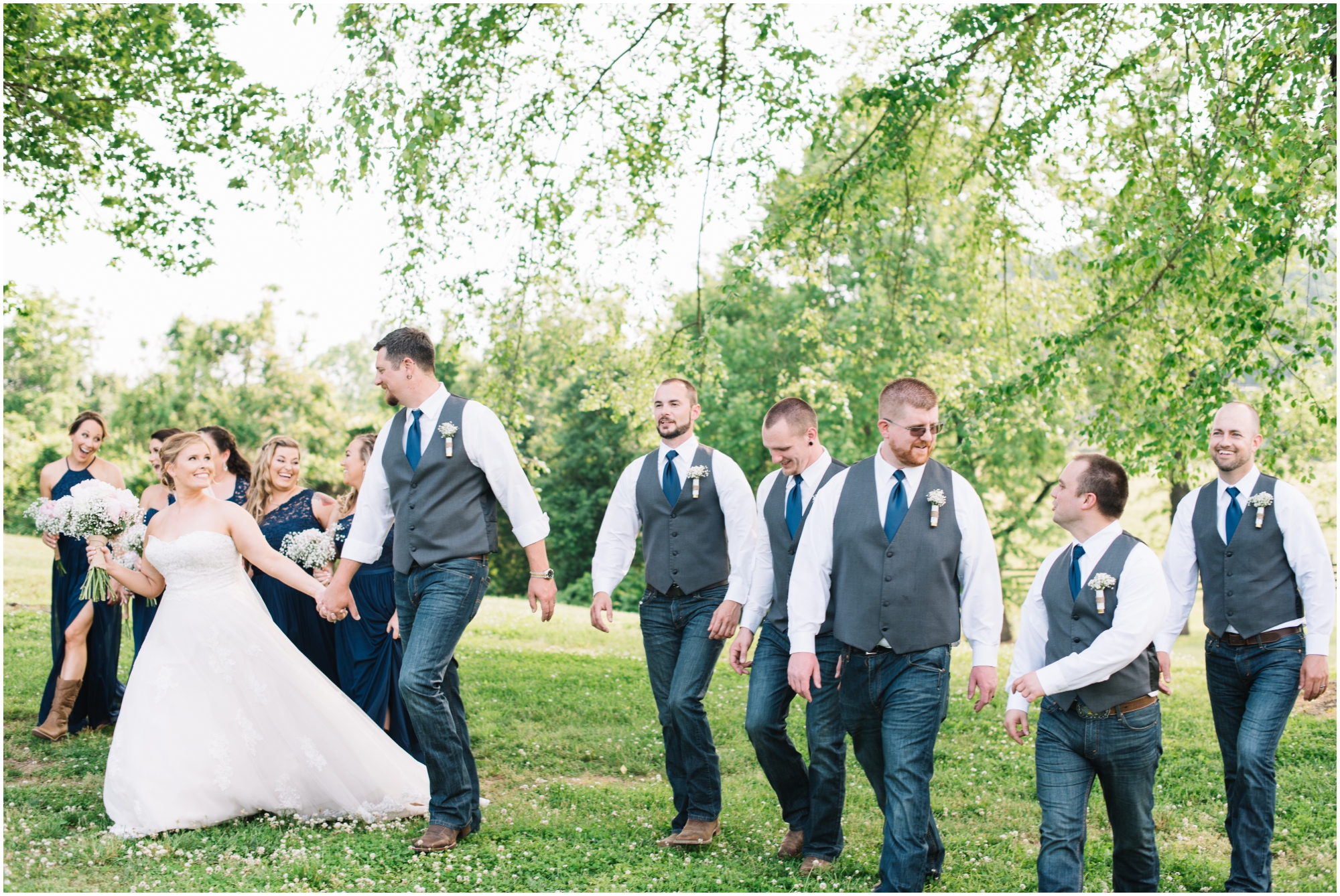 A Southern Maryland Barn Wedding I Megan Bennett Photography I A Blush Pink, Navy, Rustic Maryland Barn Wedding featuring a Farm Setting, Golden Light Portraits, and Large Bridal Party in Brandywine, Maryland #southernmarylandwedding #marylandwedding #marylandweddingphotographer