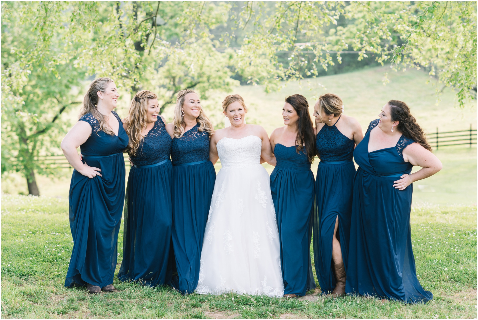 A Southern Maryland Barn Wedding I Megan Bennett Photography I A Blush Pink, Navy, Rustic Maryland Barn Wedding featuring a Farm Setting, Golden Light Portraits, and Large Bridal Party in Brandywine, Maryland #southernmarylandwedding #marylandwedding #marylandweddingphotographer