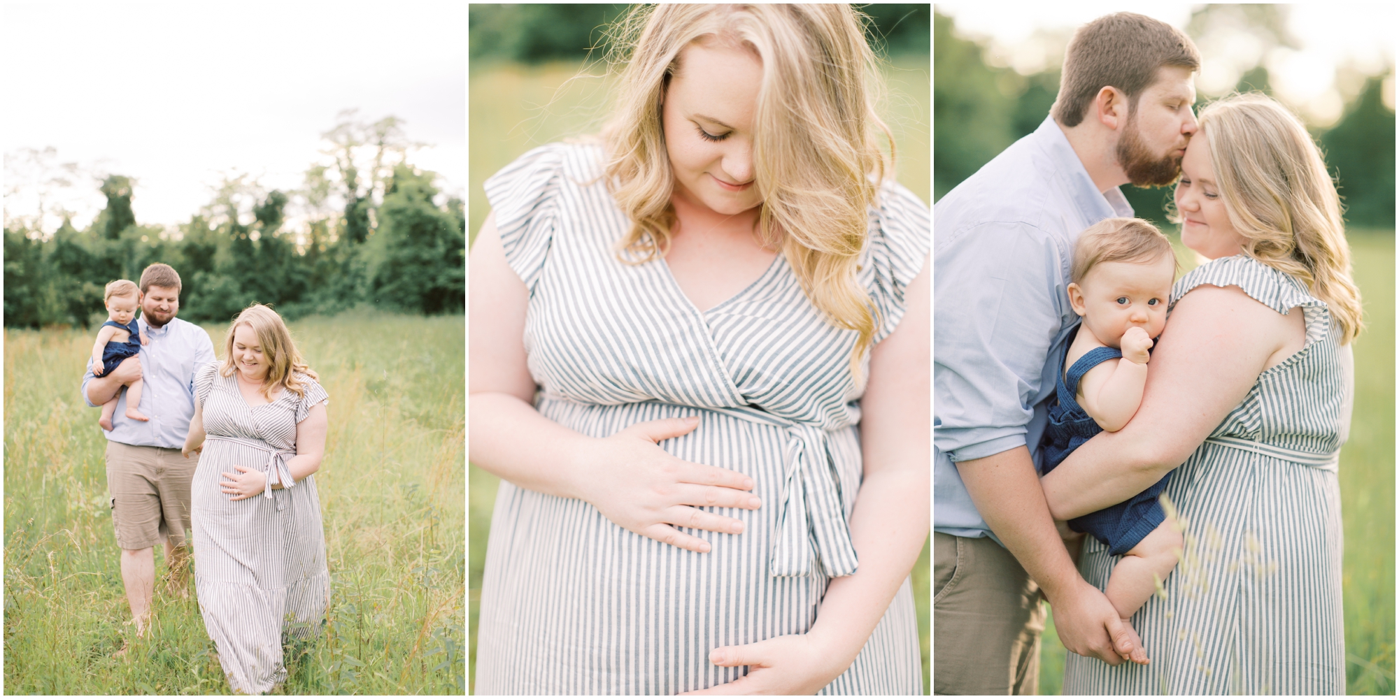 Family Portraits in a Farm Field with neutral and blue outfits