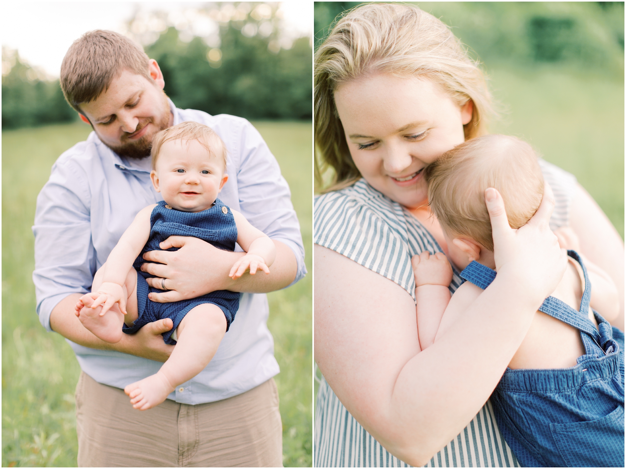 Family Portraits in a Farm Field with neutral and blue outfits