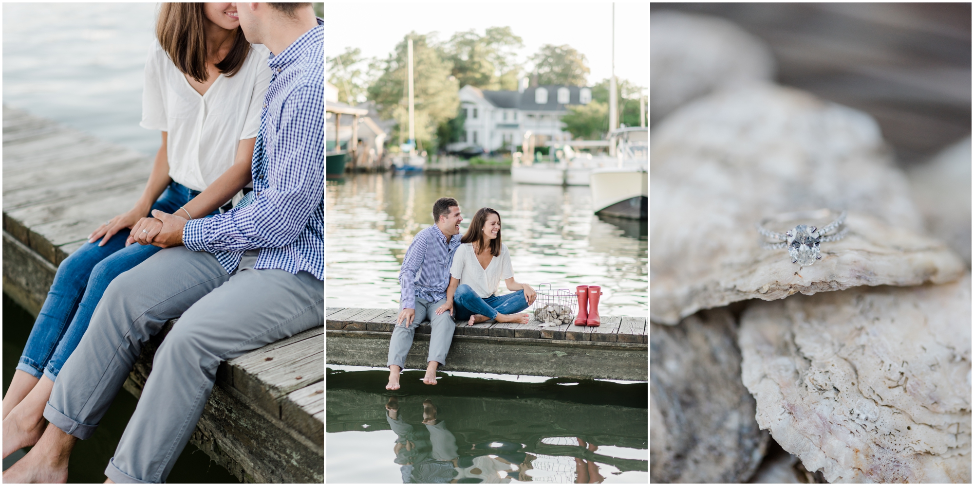 A Romantic and Rustic Nautical Summer Eastern Shore Engagement featuring oysters at the St Michaels dock by Megan Bennett Photography