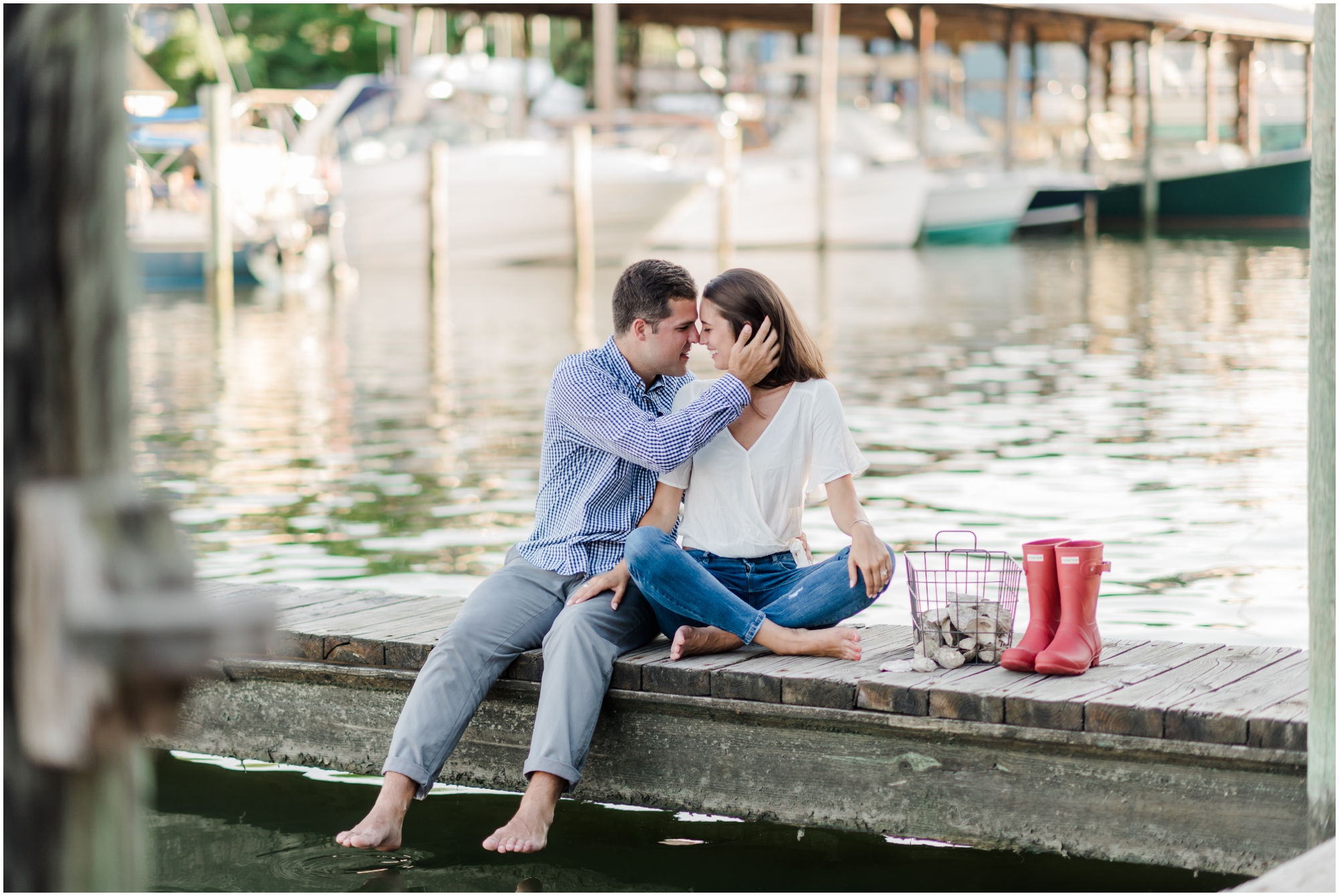 A Romantic and Rustic Nautical Summer Eastern Shore Engagement featuring oysters at the St Michaels dock by Megan Bennett Photography