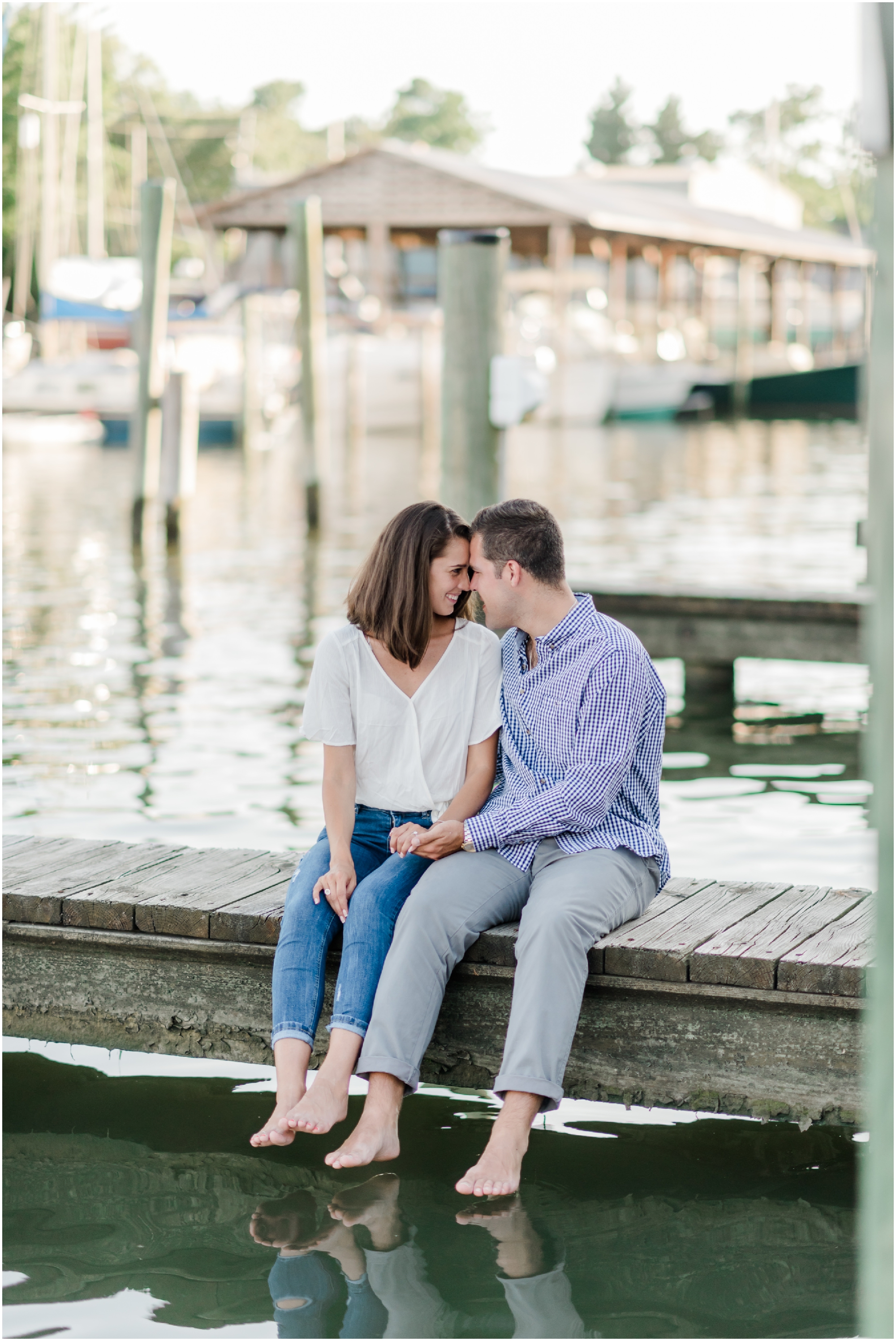 A Romantic and Rustic Nautical Summer Eastern Shore Engagement featuring oysters at the St Michaels dock by Megan Bennett Photography