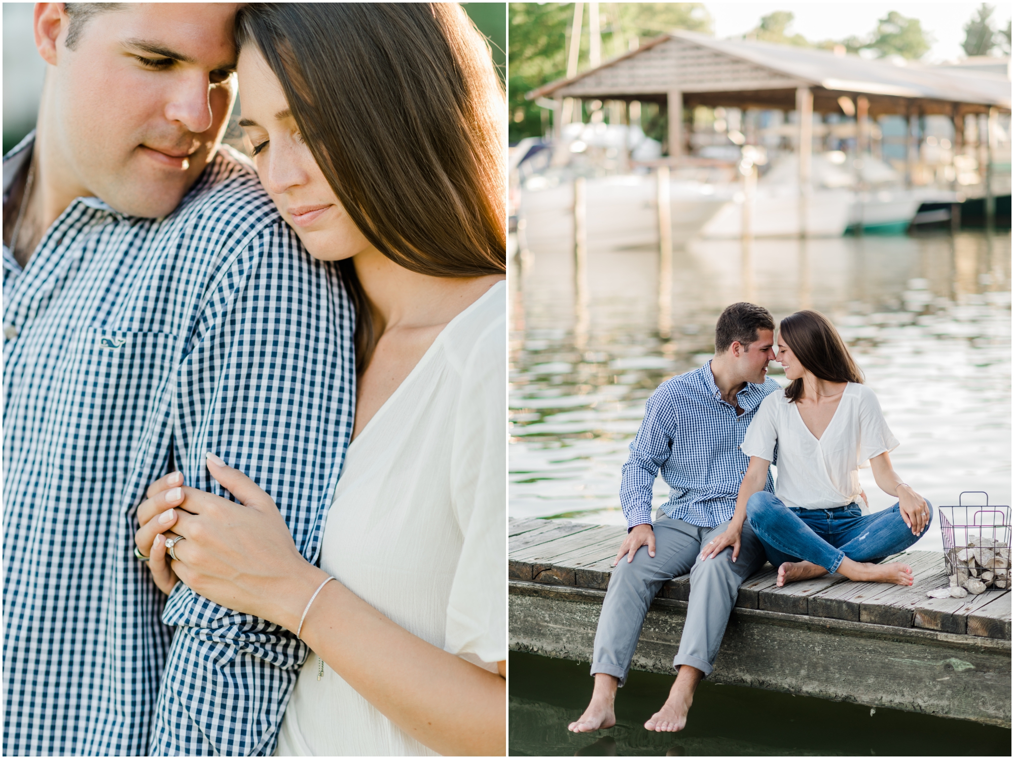 A Romantic and Rustic Nautical Summer Eastern Shore Engagement featuring oysters at the St Michaels dock by Megan Bennett Photography