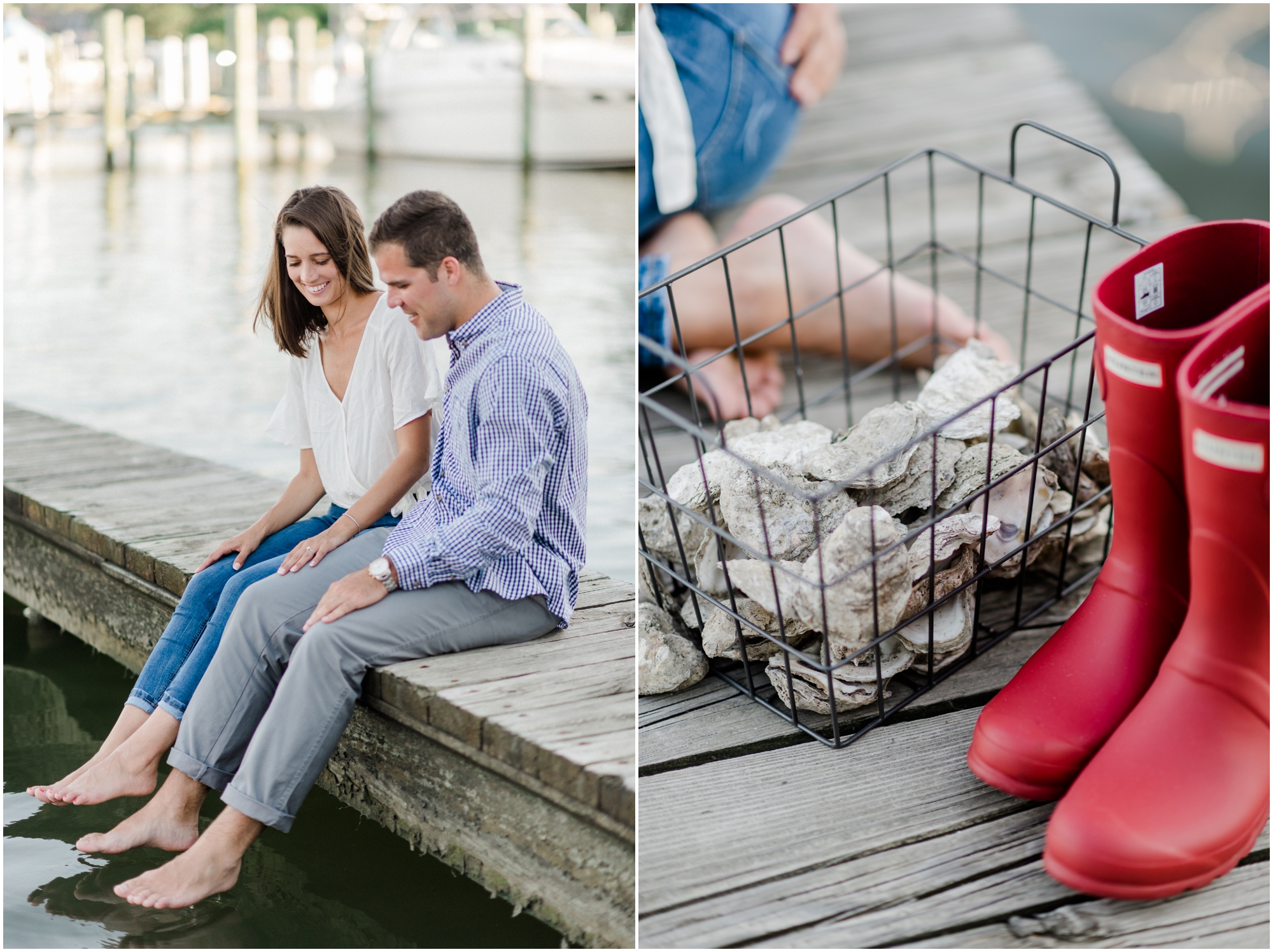 A Romantic and Rustic Nautical Summer Eastern Shore Engagement featuring oysters at the St Michaels dock by Megan Bennett Photography