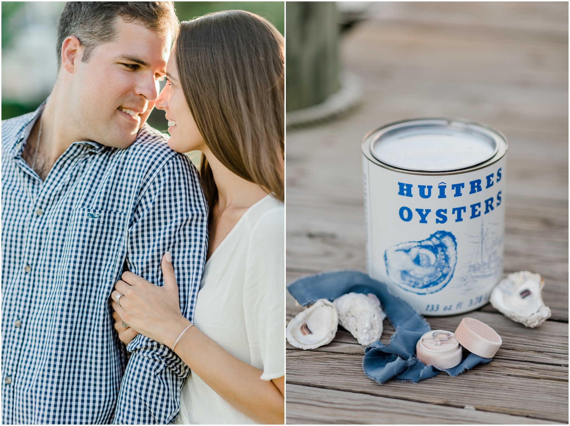 A Romantic and Rustic Nautical Summer Eastern Shore Engagement featuring oysters at the St Michaels dock by Megan Bennett Photography
