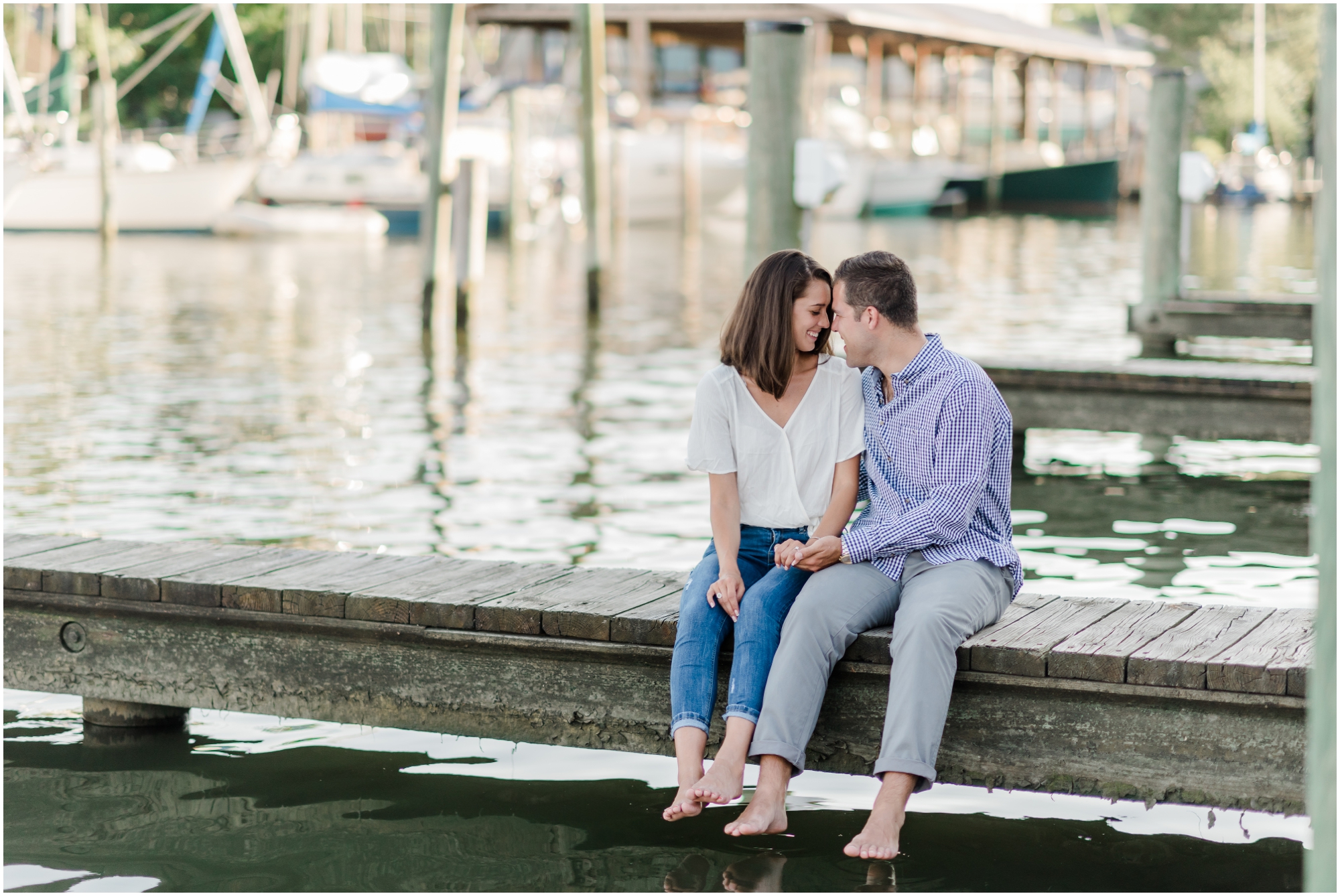A Romantic and Rustic Nautical Summer Eastern Shore Engagement featuring oysters at the St Michaels dock by Megan Bennett Photography