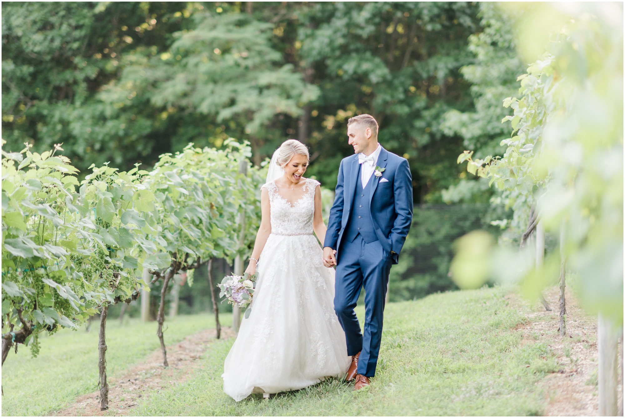 Romantic Summer Winery Wedding featuring purple wedding colors, family heirlooms, and a historic church ceremony at Running Hare Vineyard in Southern Maryland by Wedding Photographer Megan Bennett Photography #runningharevineyard #marylandweddingphotographer #runningharevineyardwedding