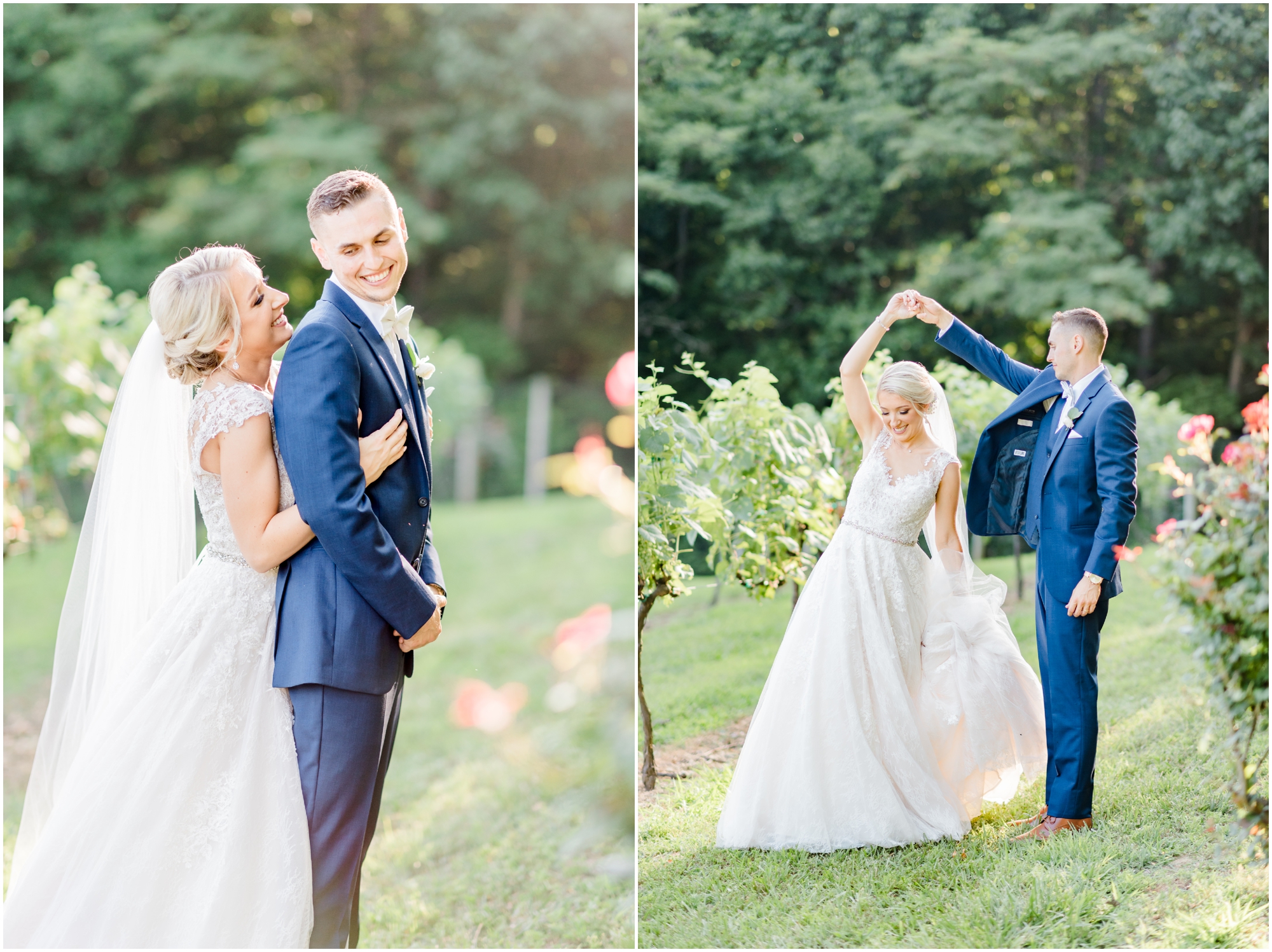 Romantic Summer Winery Wedding featuring purple wedding colors, family heirlooms, and a historic church ceremony at Running Hare Vineyard in Southern Maryland by Wedding Photographer Megan Bennett Photography #runningharevineyard #marylandweddingphotographer #runningharevineyardwedding