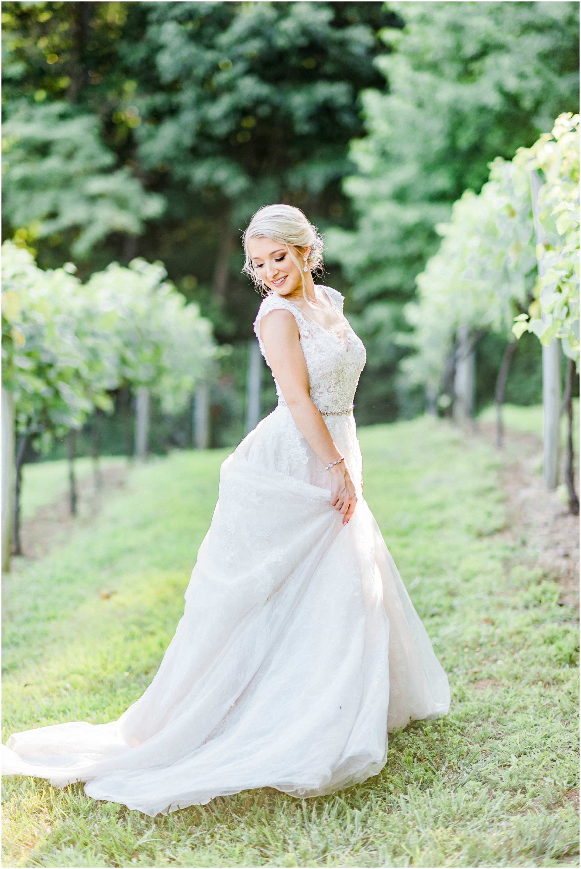 Romantic Summer Winery Wedding featuring purple wedding colors, family heirlooms, and a historic church ceremony at Running Hare Vineyard in Southern Maryland by Wedding Photographer Megan Bennett Photography #runningharevineyard #marylandweddingphotographer #runningharevineyardwedding