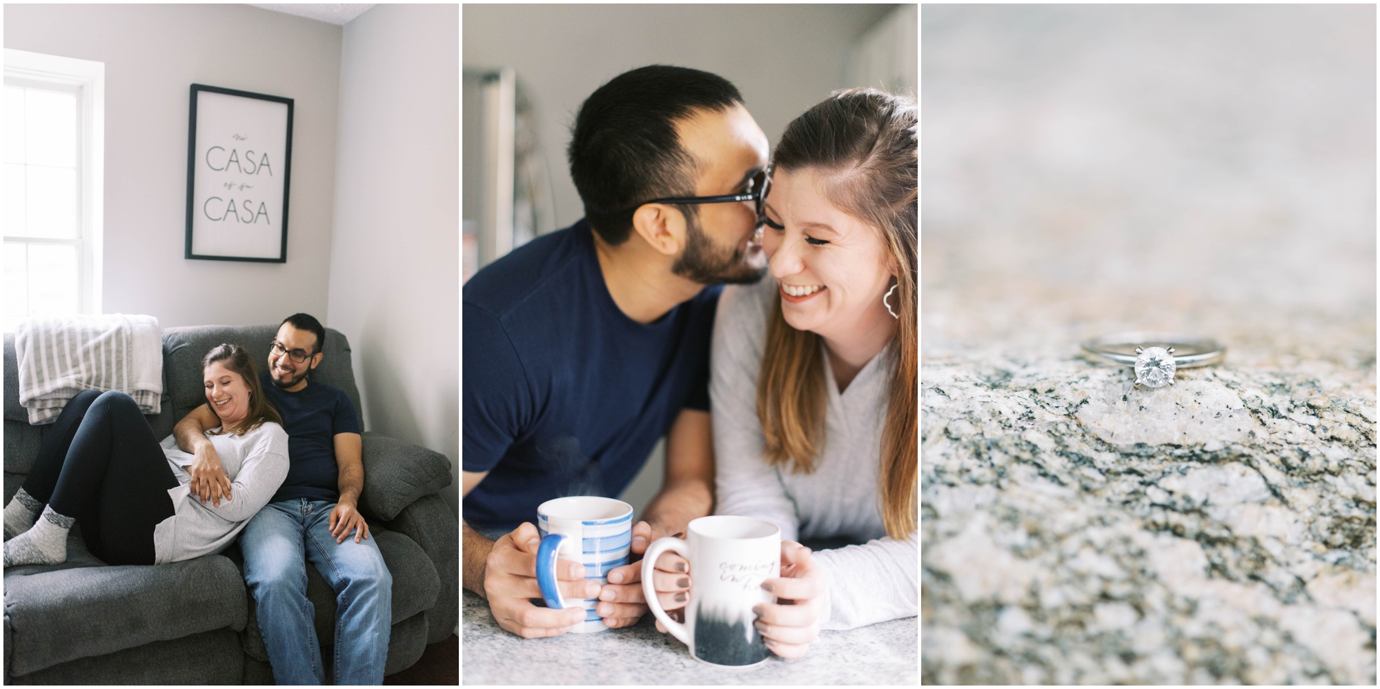 Adorable and Cozy in home lifestyle engagement photo by Wedding Photographer Megan Bennett Photography
