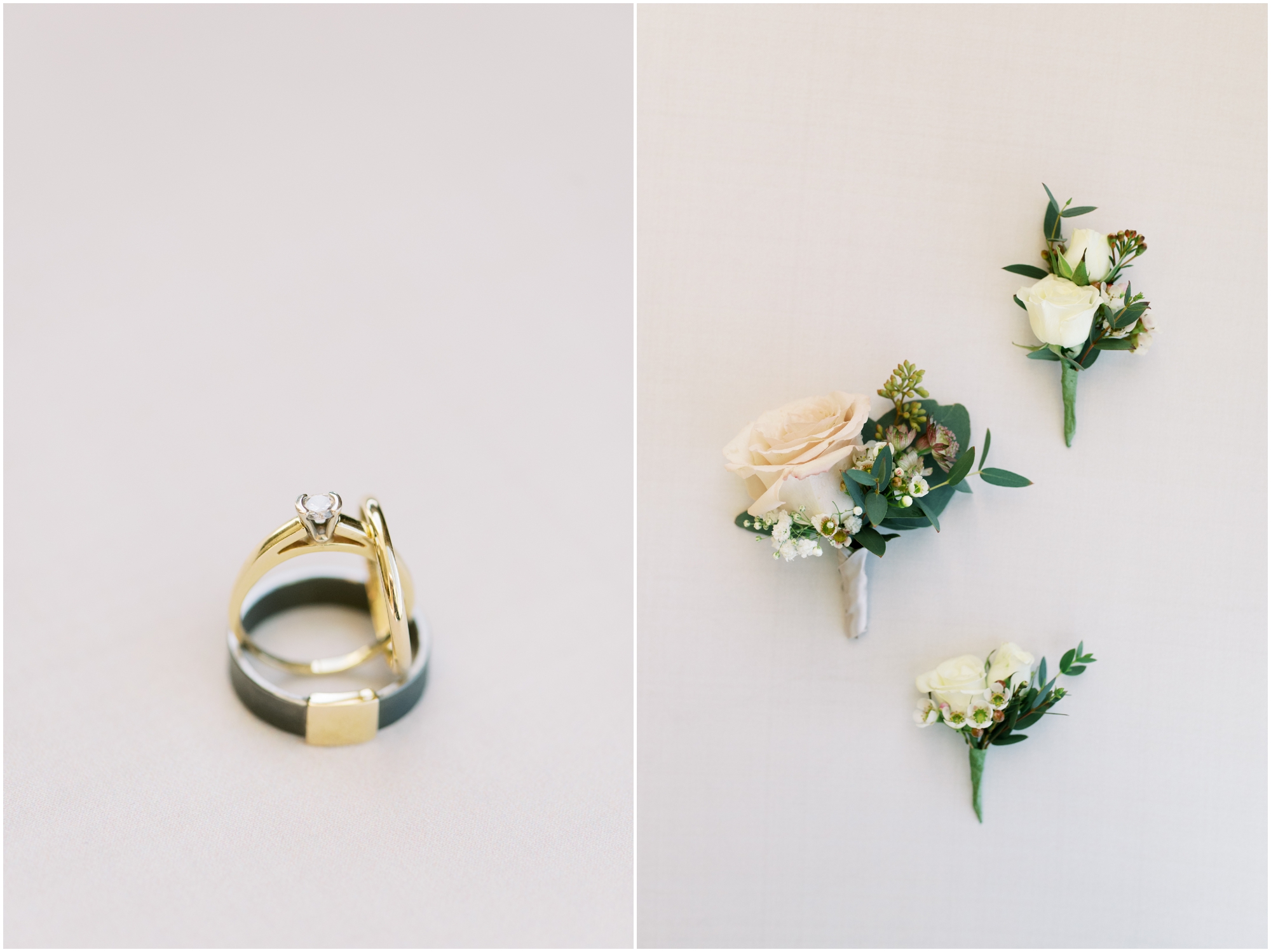 Wedding Rings and boutonniere by Megan Bennett Photography