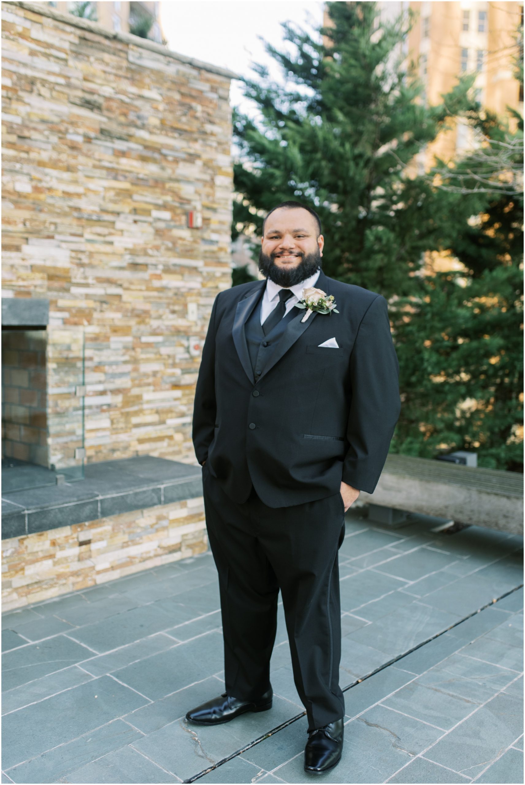 Groom Portrait at the Four Seasons in Downtown Baltimore Wedding Megan Bennett Photography
