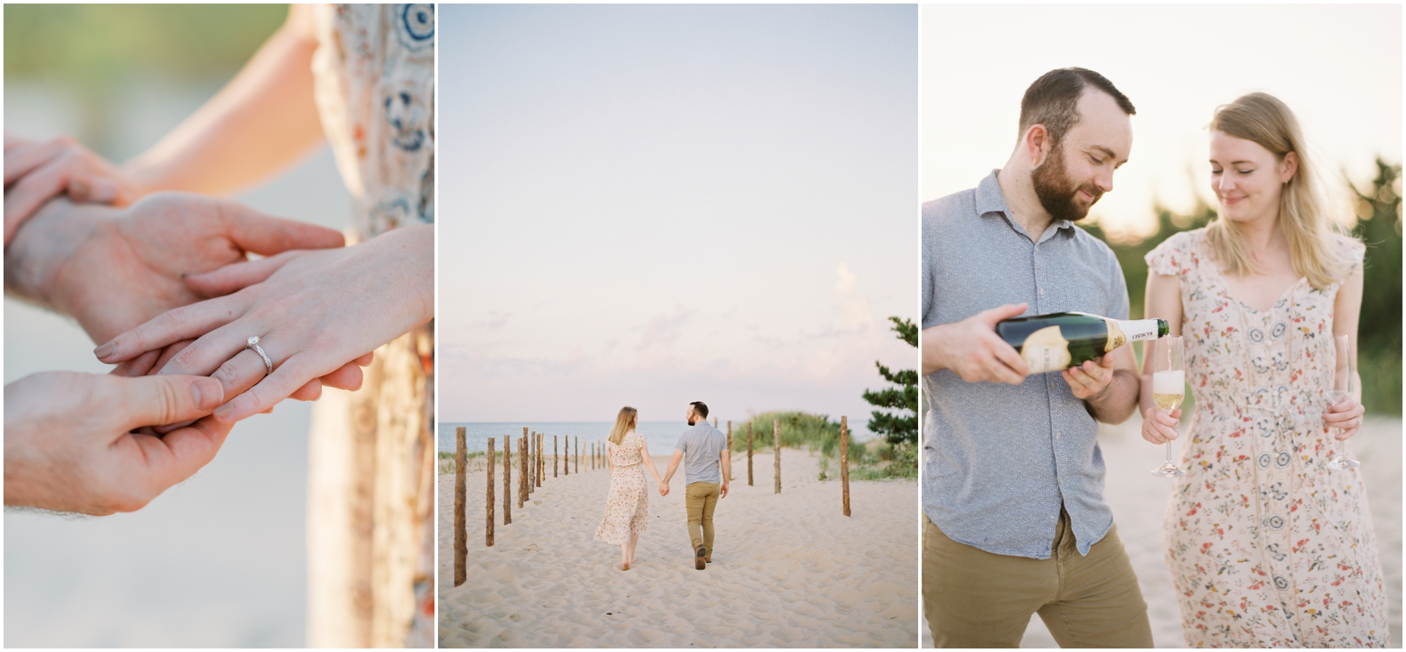 Rehoboth Beach Proposal featuring Romantic Portraits, Film Photography and a Champagne Toast by Maryland Wedding Photographer Megan Bennett Photography